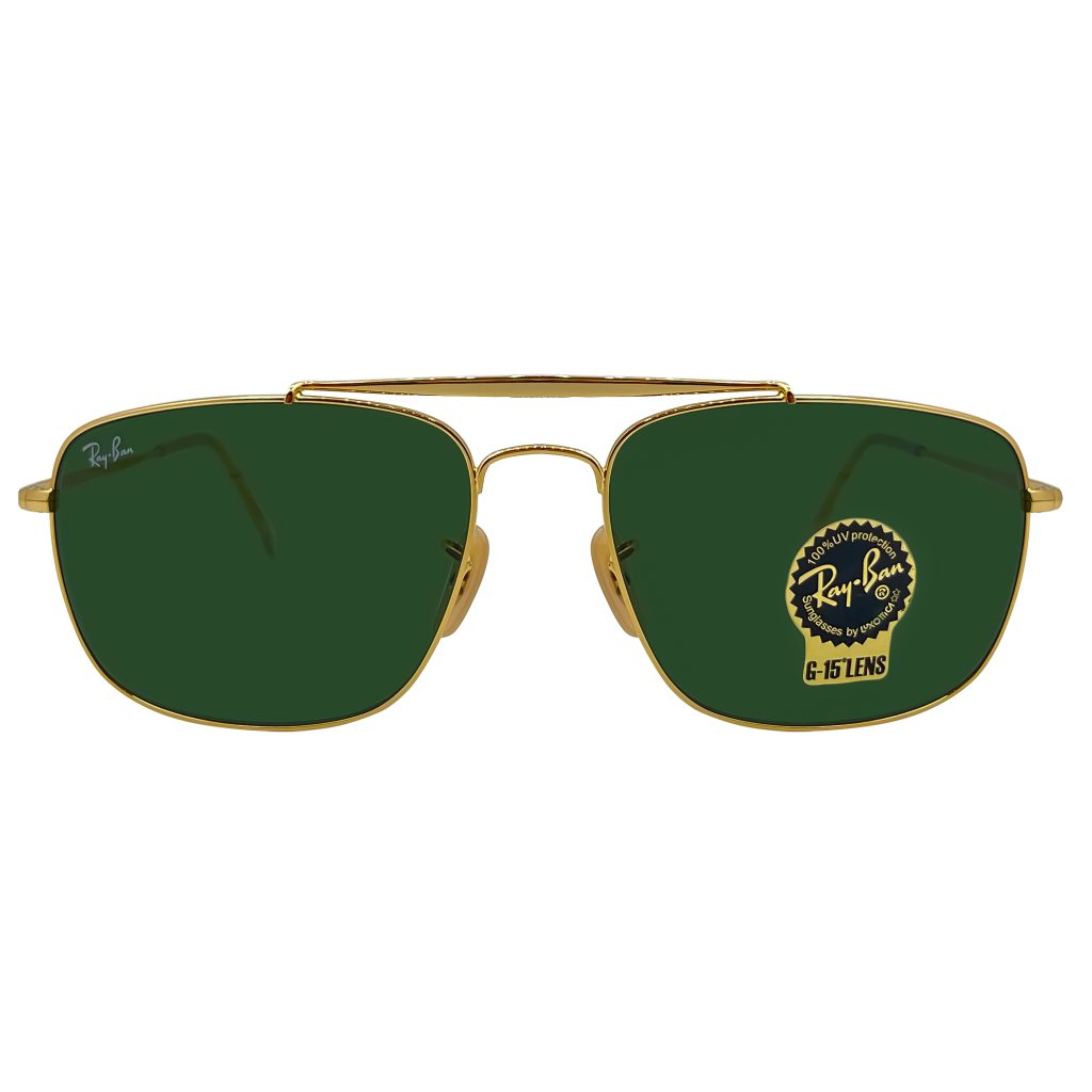 عینک آفتابی مردانه ری بن مدل RB-3560 The Colonel با فریم فلزی طلایی و عدسی سبز کلاسیک G-15