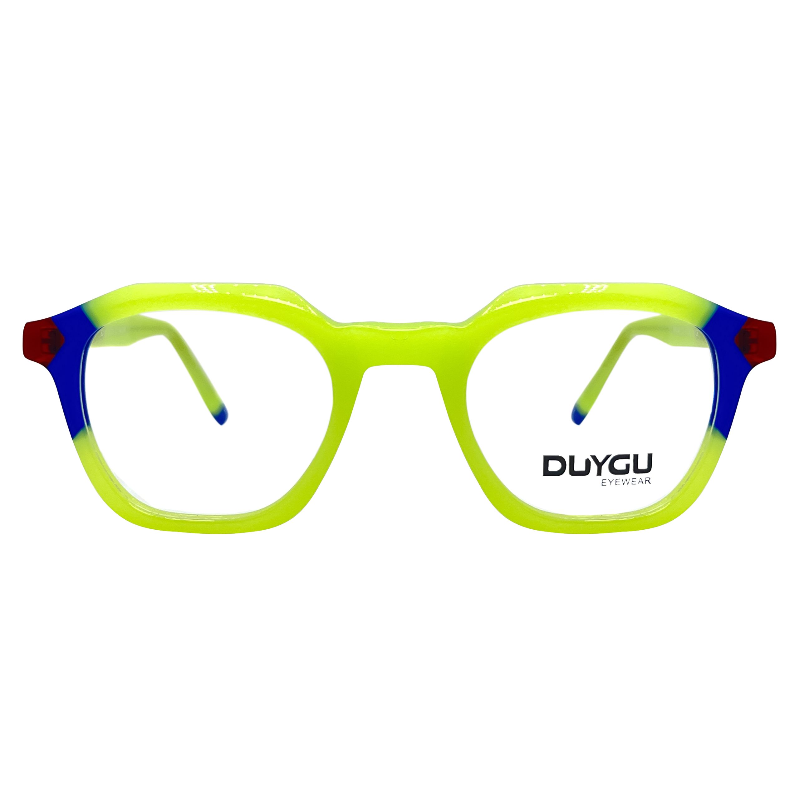 01-DUYGU-WP2407 عینک طبی یونیسکس DUYGU مدل WP2407 ویفرر کائوچویی فسفری روشن با جزئیات آبی و قرمز